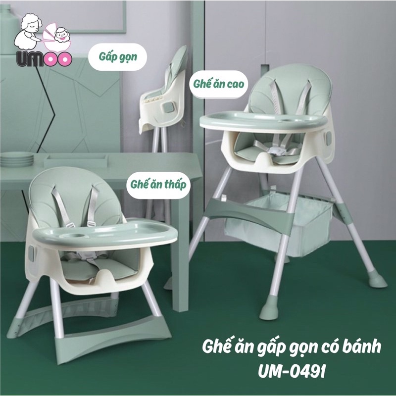 Ghế ăn dặm Umoo có bánh xe gấp gọn (ghế Umoo 0491)