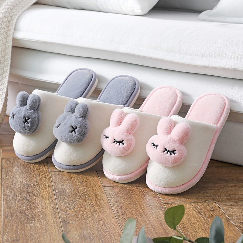 Dép Bông Đi Trong Nhà Họa Tiết Thỏ Hoạt Hình Chống Trượt Giữ Ấm Mùa Đông 2020 Cho Nữ