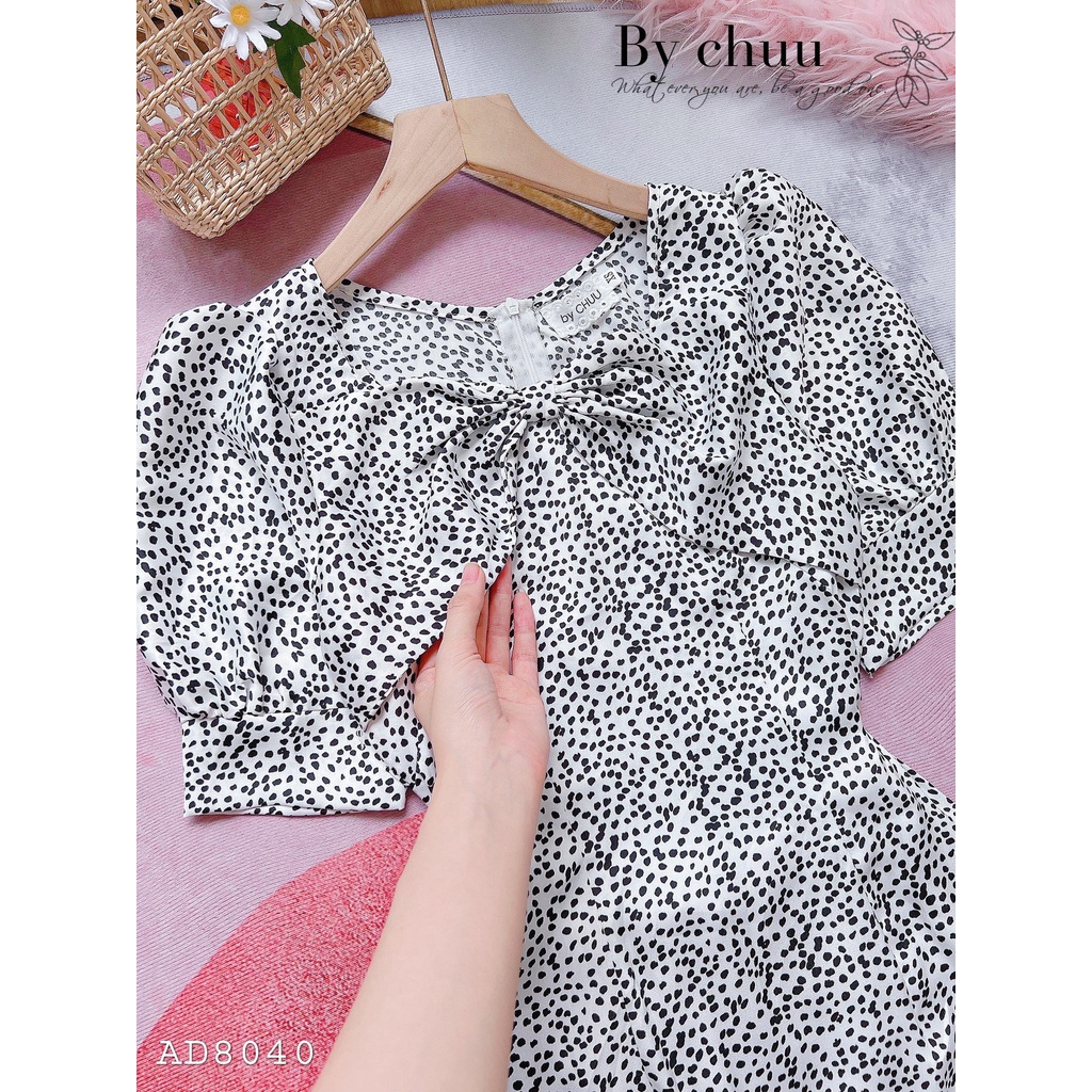 Áo dài cách tân nữ kiểu nơ đào tay phồng không kèm quần CHUU AD8040
