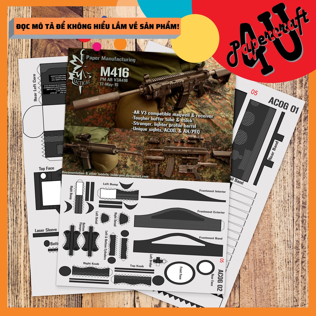 Mô hình giấy 3D , đồ chơi lắp ráp mô hình giấy PUBG - M416 tỉ lệ 1:1