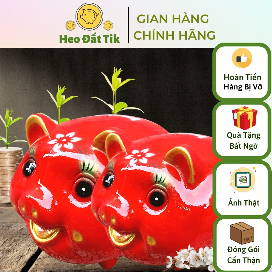 Lợn Đất Tiết Kiệm Thạch Cao Màu Đỏ Bóng Tài Lộc_Heo Đất Tiết Kiệm_Xưởng Heo Đất Tik Sỉ Lẻ Giá Rẻ.