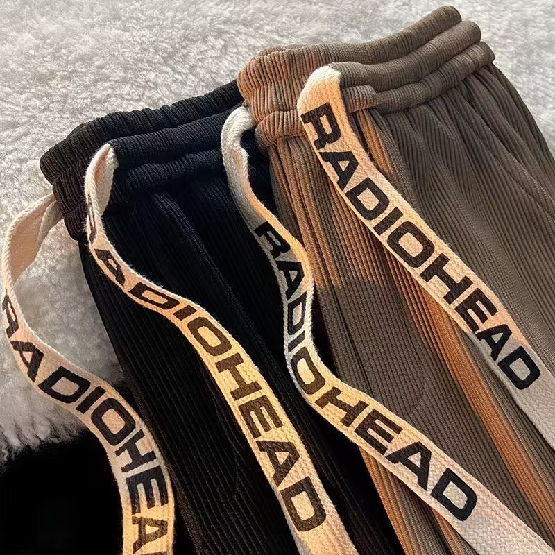 Quần Dài Ống Rộng Lưng Cao Dây Rút Co Giãn Phong Cách Vintage Dành Cho Nam Nữ