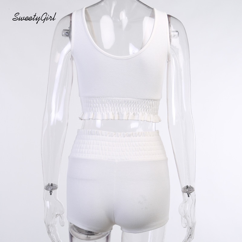 Bộ áo tank top đính đá + quần short xếp ly lưng cao thời trang cho nữ