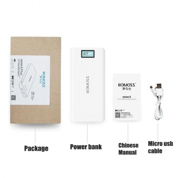 [ BAO ĐỔI TRẢ ] Pin sạc dự phòng ROMOSS Sense 6 Plus 20000mAh Màn Hình siêu rẻ