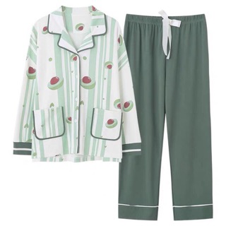 Bộ đồ ngủ pijama dài tay quần dài trái bơ cao cấp Hàn Quôc