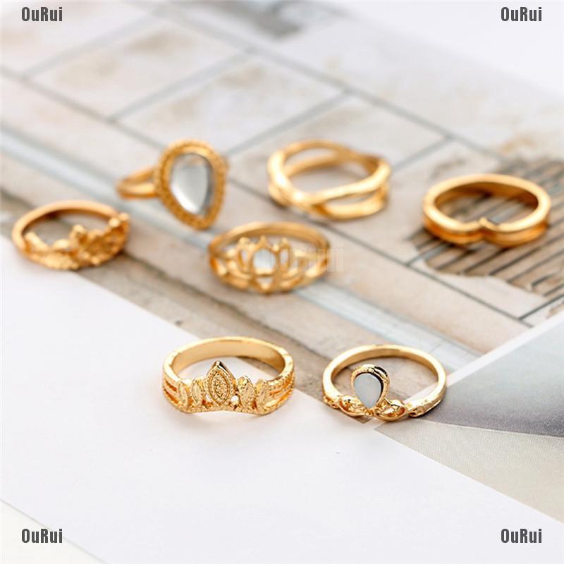 {FCC}Bộ gồm 7 chiếc nhẫn Midi đeo khớp ngón tay thời tran cá tính phong cách Boho cổ điển dành cho nữ{OuRui.vn}