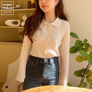 (ORDER) Áo len gân dệt kim mỏng cổ bẻ POLO style MORAN Hàn Quốc công sở trẻ trung thanh lịch