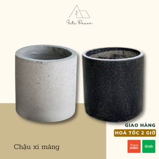 Chậu trụ tròn xi măng đá mài kích thước 30cm màu trắng đen