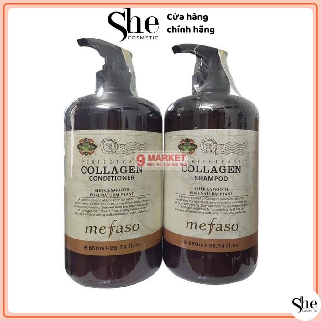 Cặp dầu gội dầu xả collagen chống rụng tóc và kích thích mọc tóc Collagen Argan Mefaso 850ml hàng Ý chuẩn