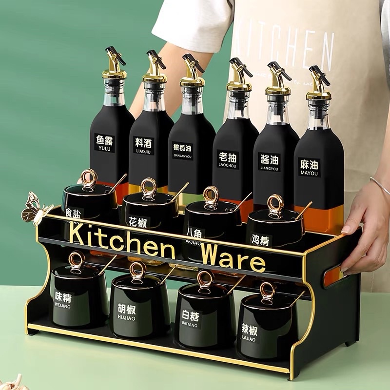 Bộ Gia Vị Gốm Sứ Kitchen Ware Màu Đen Sang Trọng Cho Căn Bếp