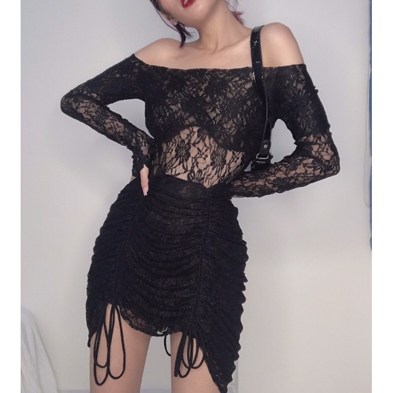 đầm ren,dây rút,tay dài [04]-NINISESI