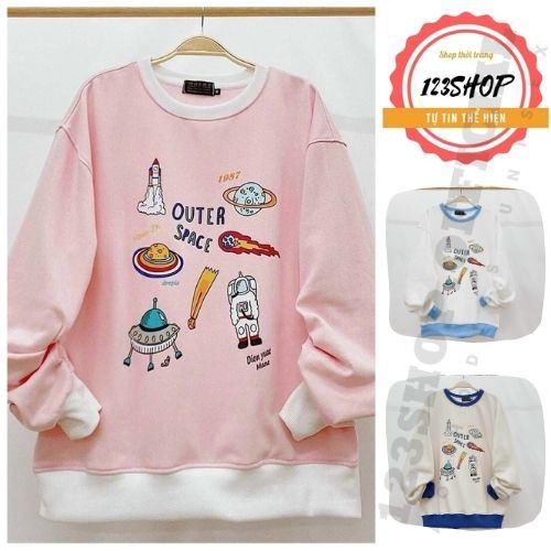 Áo khoác nỉ 123SHOP dành cho nam cho nữ và cặp đôi kiểu Sweater không mũ , form rộng unisex hình tàu vũ trụ có 3 màu