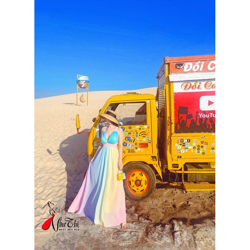 (miễn phí chỉnh váy) đầm maxi màu loang yếm hai dây cột nơ đi biển du lịch chụp hình sống ảo mix nhiều màu cầu vồng | BigBuy360 - bigbuy360.vn