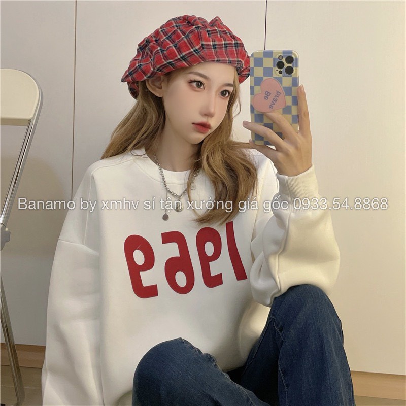 Áo nỉ nữ dài tay in chữ 1969 màu đen trắng thời trang Banamo Fashion 3913
