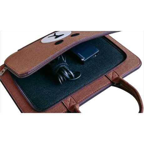 Túi đựng laptop, Ipad BUBM DA LỘN tối mầu có quai xách, 2 ngăn hình gấu