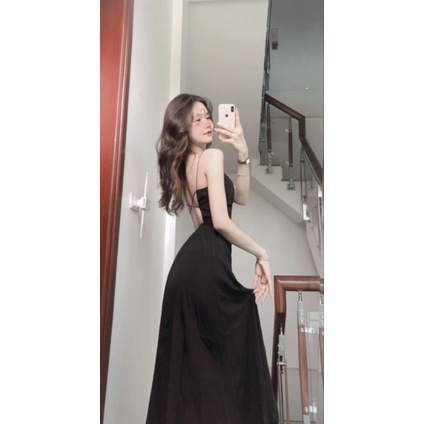 Đầm maxi đen 2s hở lưng đan dây basic sexy (Đi biển, đi hẹn hò)