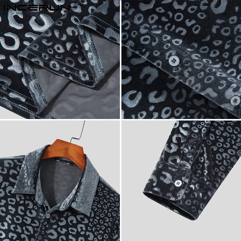 Áo sơ mi INCERUN tay dài dáng rộng in họa tiết da báo thời trang xuân thu cá tính dành cho nam