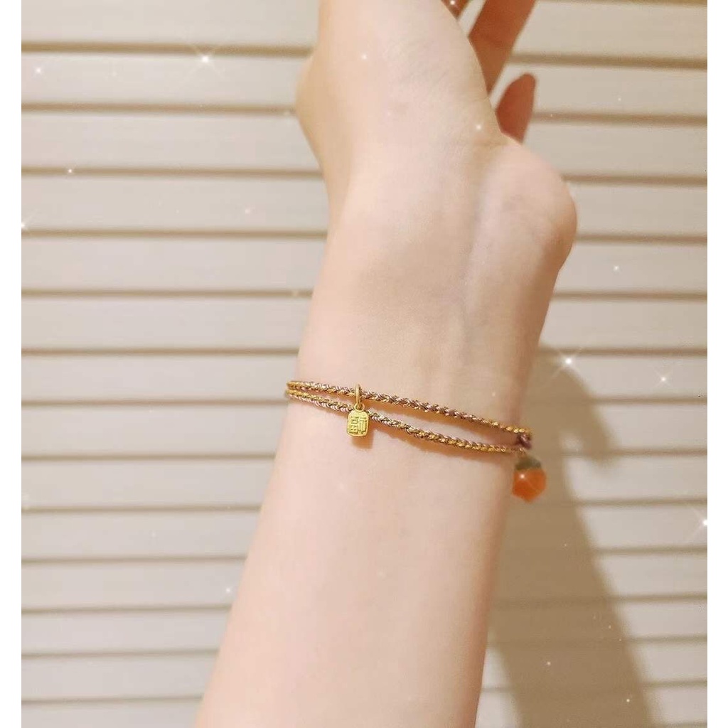 Hàng Mới Về [Hàng Mới Về] Vòng Đeo Tay Dây Bện Mặt Quả Đào Nhỏ Màu Vàng May Mắn Có Thể Điều Chỉnh Kích