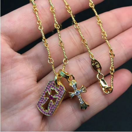 Vòng cổ Chrome Heart bạc 925 hàng cao cấp, được đính kim cương nhân tạo.Mạ vàng cao cấp 22k