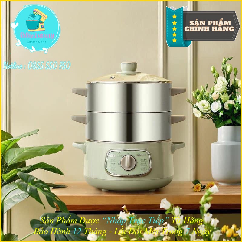 Nồi lẩu kiêm hấp 3 tầng đa năng BEAR dung tích 10L màu xanh bảo hành 18 tháng (khay inox)