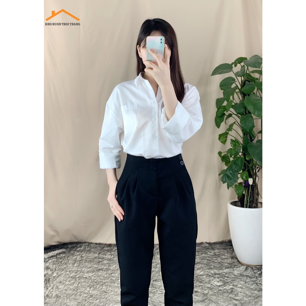 ÁO SƠ MI TRẮNG TRƠN BASIC UNISEX - ÁO SƠ MI TÚI NGỰC FORM RỘNG 45