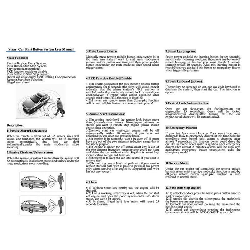 Hệ Thống Khởi Động Xe Hơi Một Nút Chống Trộm Không Chìa Khóa PKE Báo Động