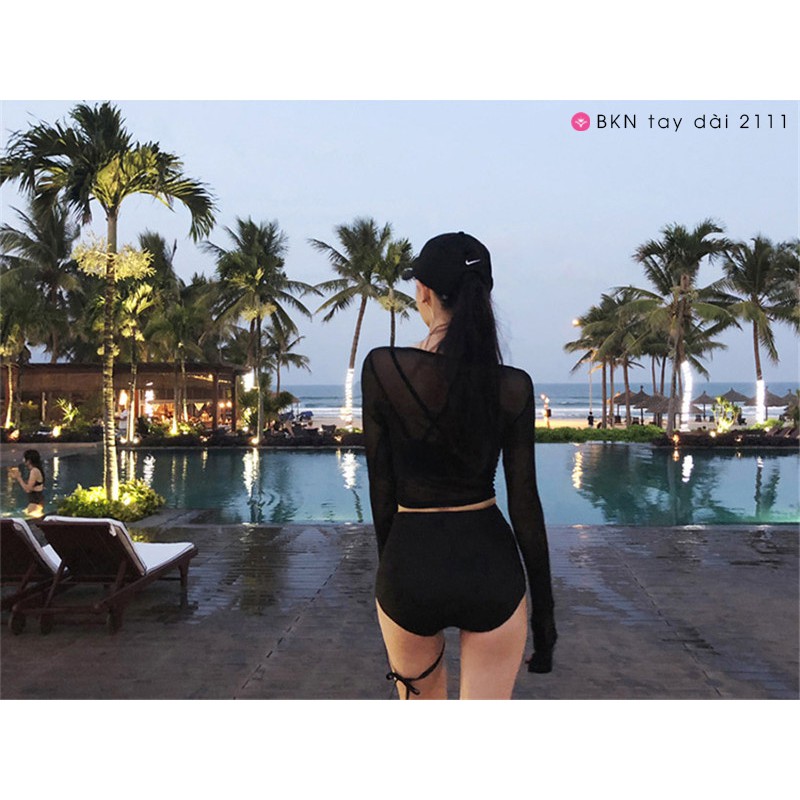 Bikini 3 mảnh dài tay 💝[FREESHIP - SẴN HÀNG]💝 Bộ bơi nữ áo lưới tay dài quần cạp cap sang chảnh | BigBuy360 - bigbuy360.vn