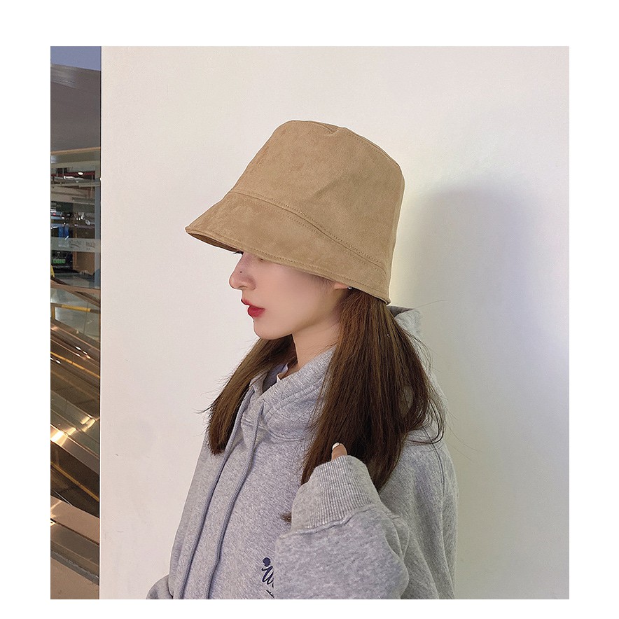 Mũ xô Basin Trơn Hàn Quốc Che mặt Nón sụp Bucket Màu trơn Thu Đông Nhật bản Thời trang
