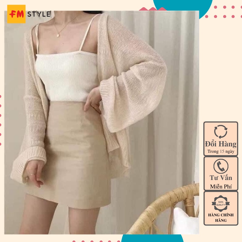 Áo khoác cadirgan mỏng nữ Fmstyle shop Áo khoác len mỏng nhẹ màu nâu 205040043