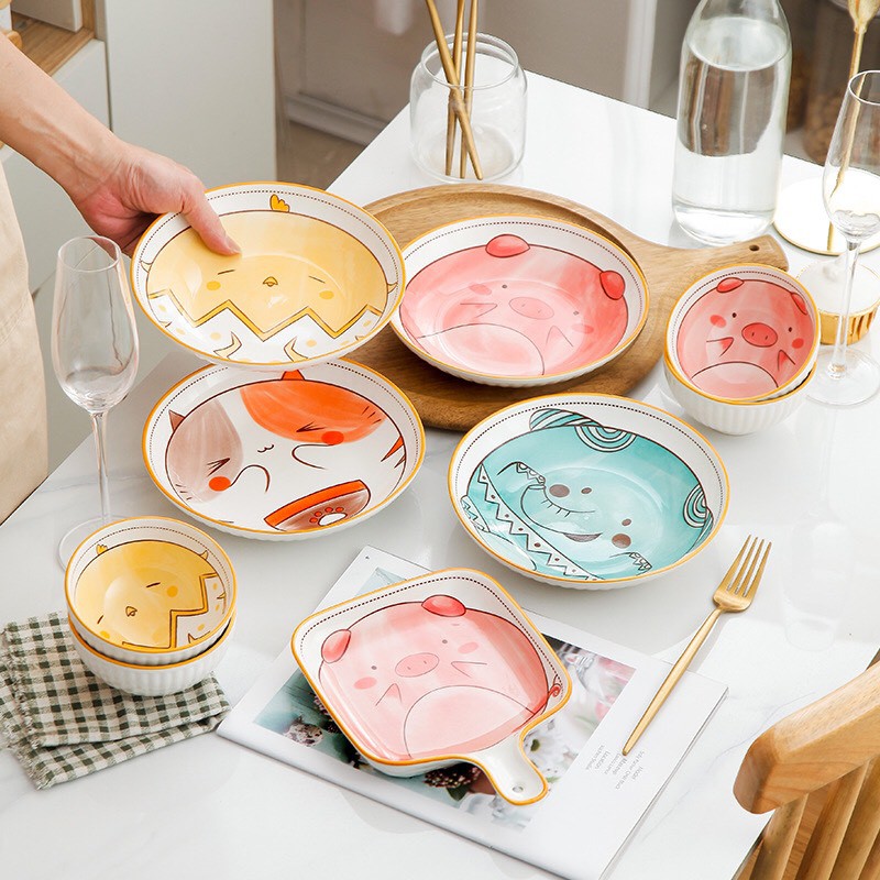 Bộ Bát Đĩa  Bát Ăn Cơm, Bộ Chén Dĩa Dễ Thương, Đĩa Sứ Decor Đẹp Cao Cấp Hoạt Hình Ngộ Nghĩnh