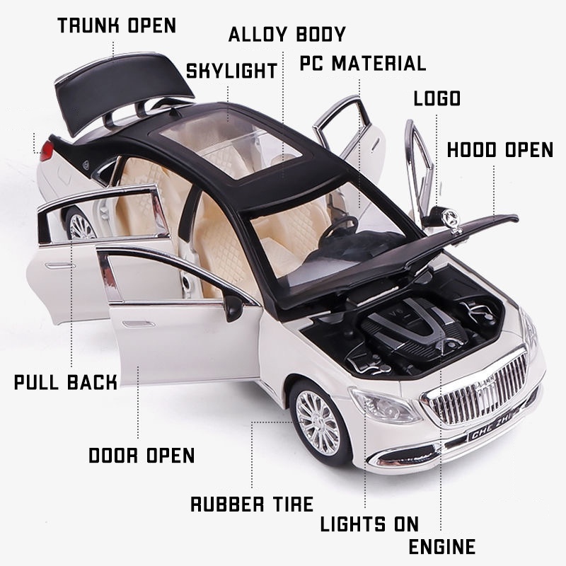 Mô Hình Xe Hơi Maybach S600 Bằng Hợp Kim Tỉ Lệ 1: 24 Có Đèn Và Nhạc Độc Đáo Sống Động