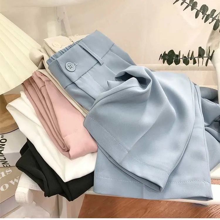 Summer New Korean Style High Waist Loose Slim Straight-leg Pants Nine Points Casual Small Trousers