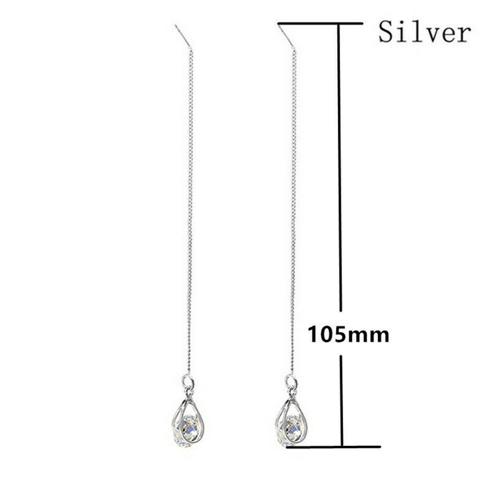 Hoa Tai Dáng Dài Đính Đá Sapphire Nhân Tạo Thời Trang