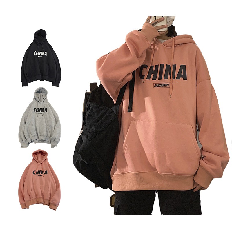 Áo Hoodie Unisex in logo China độc đáo dáng rộng trẻ trung, chất nỉ trần bông ấm áp