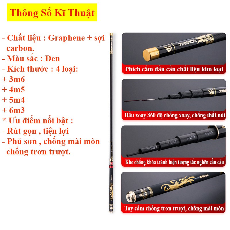 [TẶNG THÊM ĐỌT PHỤ + DÂY TRỤC + NHẪN CẦN CÂU ] Cần Câu Tay , Cần Câu Đơn 5H TAWA Hắc Phụng  Đủ Size CC-11