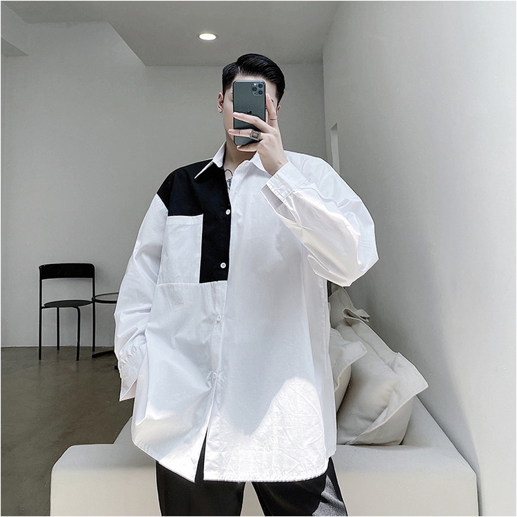 HOT Áo Sơ Mi Ulzzang Tay Dài Phối Vai Unisex Cho Cả Nam Và Nữ Vải Kate Đẹp Và Thoáng Mát