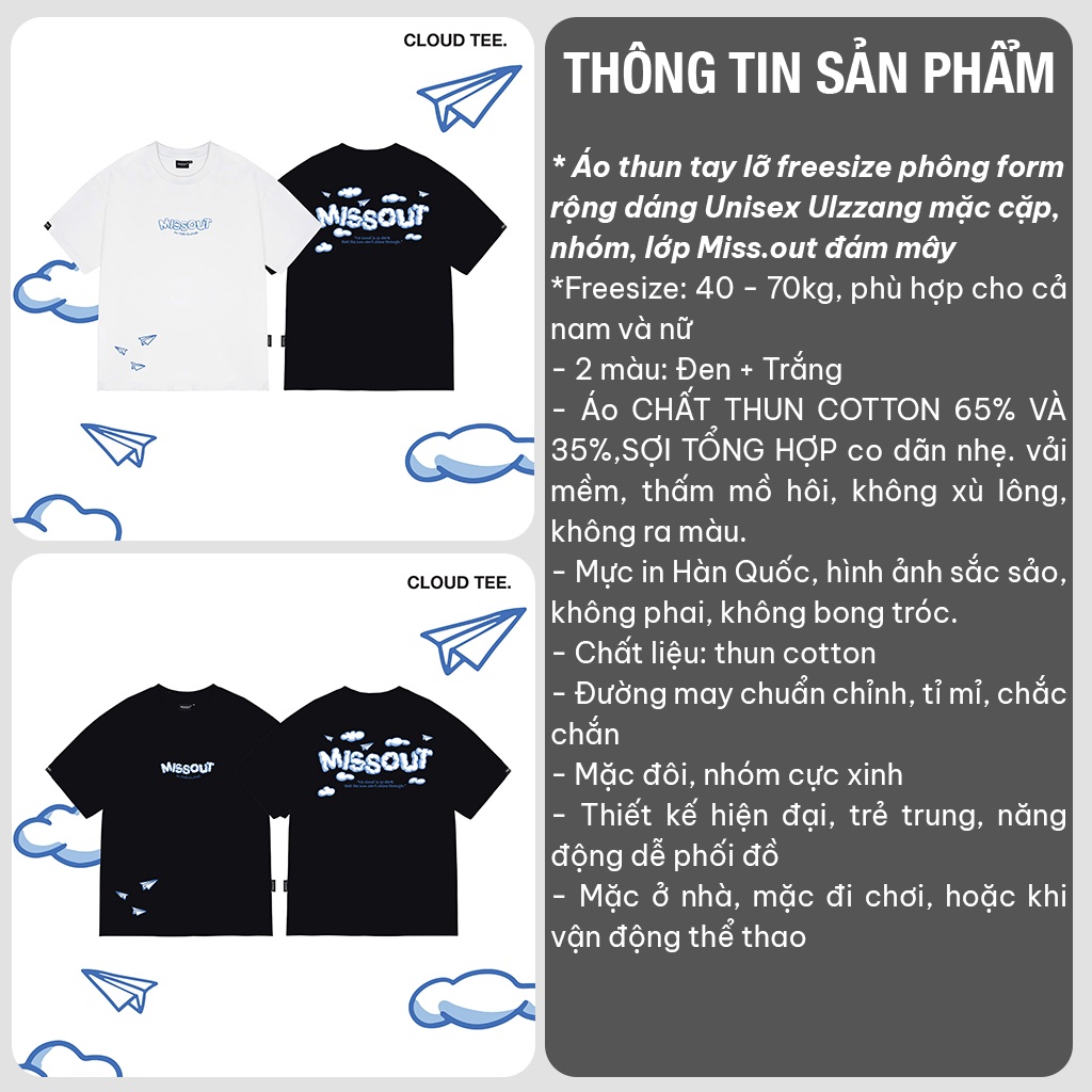 Áo Phông Tay Lỡ Form Rộng Miss.out Đám Mây Thun 3158 Kiểu Dáng Unisex_VIETSTAR