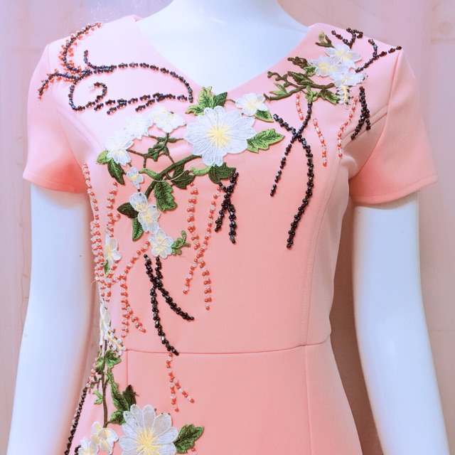 đầm thiết kế trung niên nữ phối hoa đầy đủ size