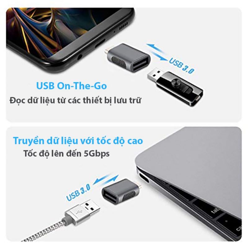 OTG TYPE C, đầu chuyển usb type c, ra đầu nối USB3.0, tốc độ 5Gbps