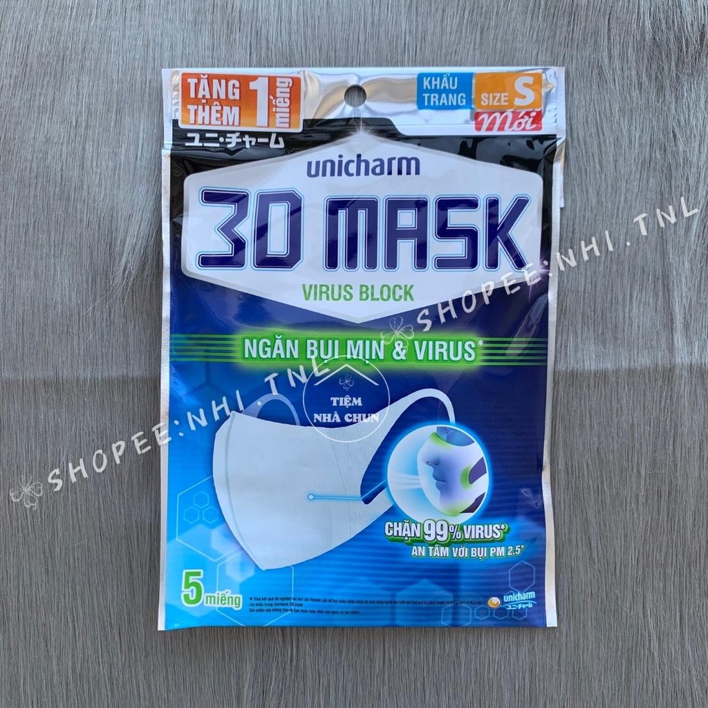 [CHÍNH HÃNG] Full Size S, M, L Gói 5 - 6 Miếng Khẩu Trang Unicharm 3D Mask Virus Block Nhật Bản Ngăn Bụi Mịn, Vi Khuẩn