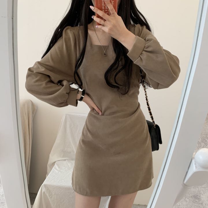 Đầm tay phồng dài cổ vuông phong cách cổ điển cho nữ 39361