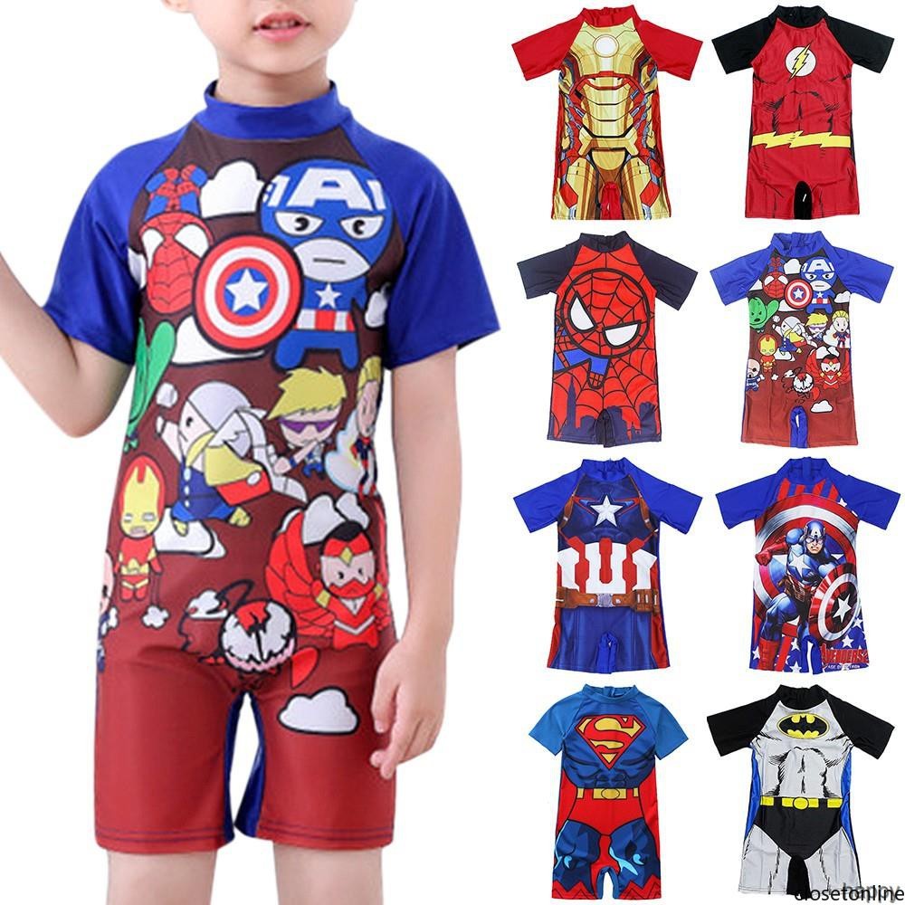 Gowin Bé trai Bộ đồ bơi cho trẻ em Áo tắm Batman Spiderman tay ngắn mùa hè đồ bơi bé trai  3-13 Years old