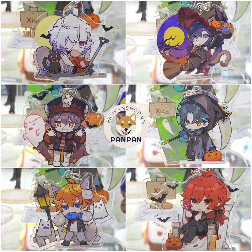 Móc khóa Anime Genshin Impact Halloween (6cm) Hutao, Mona, Childe. Xiao, Diluc, Qiqi