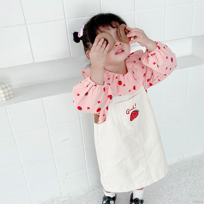 BOBORA Bộ 2 Món Áo Thun Thêu Hình Quả Dâu + Chân Váy Cho Bé Gái 1-3 Tuổi