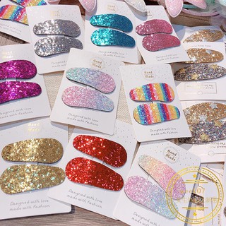 0876Close South Korea’s new fashion sequins candy color hairpin rainbow oval BB