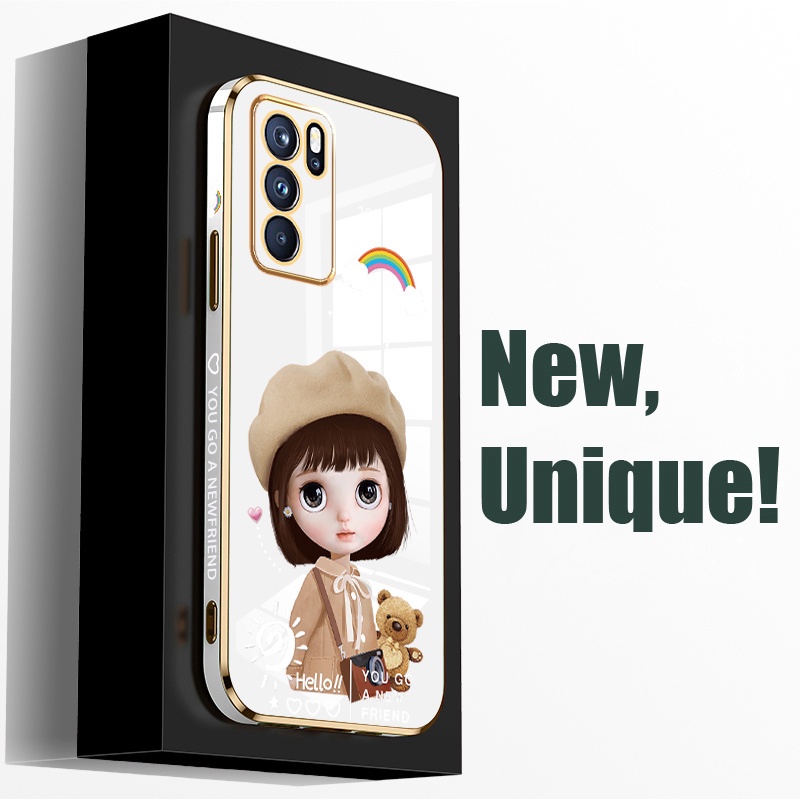 Ốp Điện Thoại Viền Vuông Họa Tiết Hoạt Hình Cô Gái Dễ Thương Cho OPPO A54 A15 A15s Realme 8 5G C15 C12 Narzo 20 30a