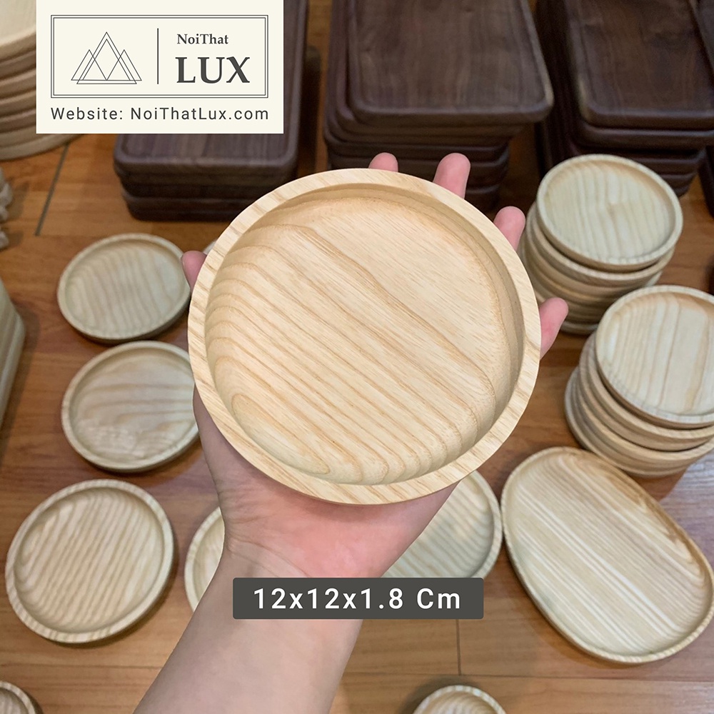 Khay gỗ decor tự nhiên, lót ly hình tròn, nhiều kích thước, đĩa gỗ tiện nguyên khối, hàng Việt Nam