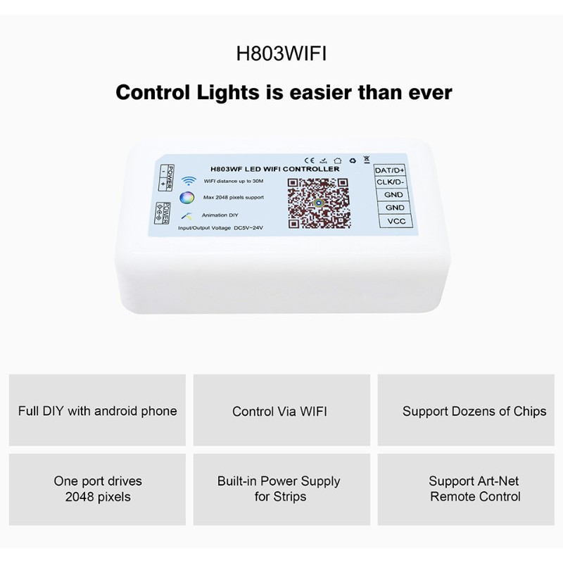 H803WIFI BỘ ĐIỀU KHIỂN LED FULL MÀU ARGB WS2812B WS2811 UCS1903 ĐIỀU KHIỂN QUA APP MOBILE WIFI
