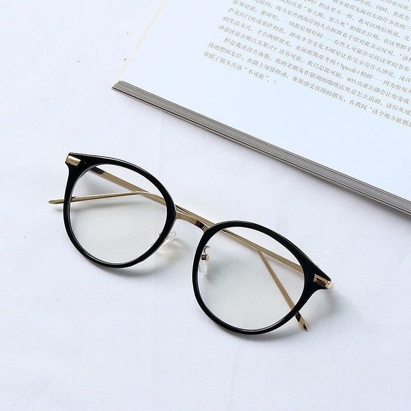 Kính Không Độ, Kính Giả Cận Dày Dặn Kim Loại 9065 chống ánh sáng xanh, UV400 Jolie Eyewear