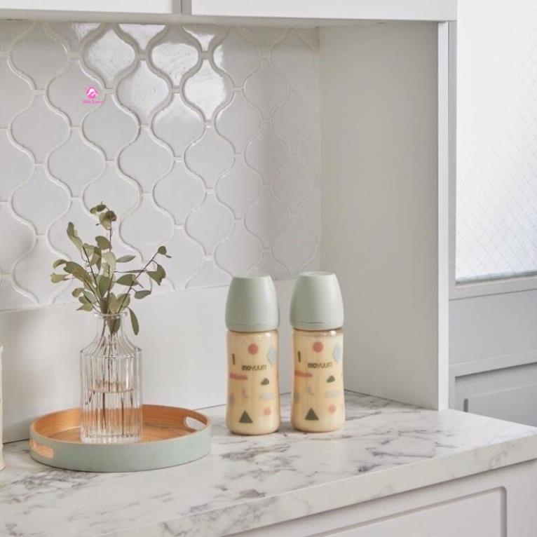 Bình sữa Moyuum Limited Cloud/ Moyuum Mây phiên bản giới hạn họa tiết xanh lá 170ml/270ml ( Tuỳ chọn núm ty), Tặng cọ bì